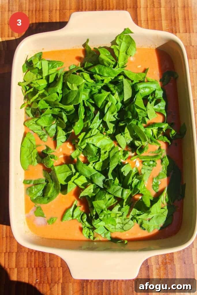 Spinach leaves scattered on top of ramen in a satay sauce.