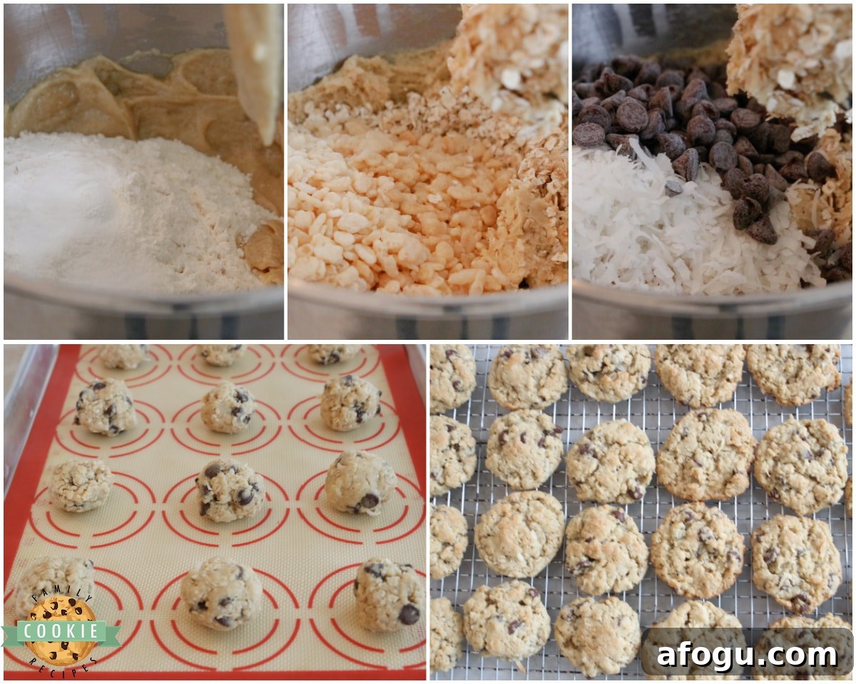Chocolate Chip Ranger Cookies Recipe — Chewy Camp-Style Treats 4 how to make Ranger cookies with oats, rice krispies, coconut and chocolate chips
