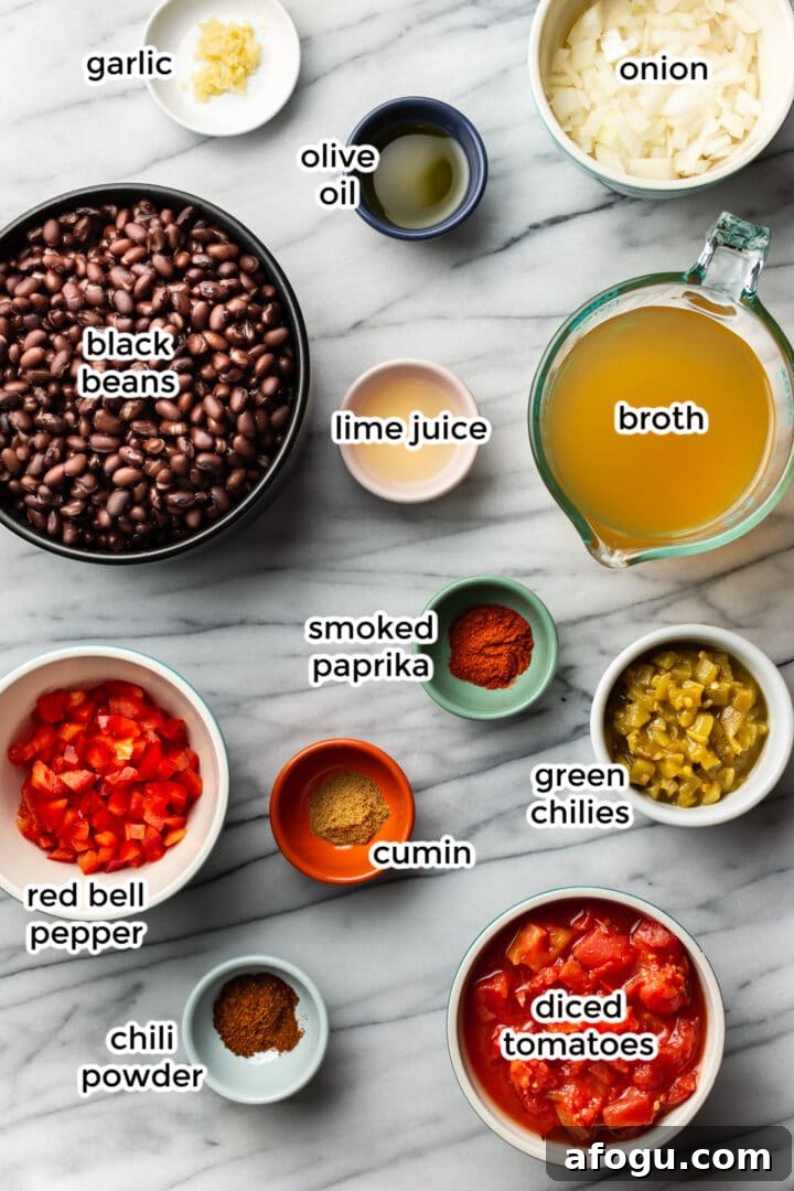 ingredients in bowls for black bean soup