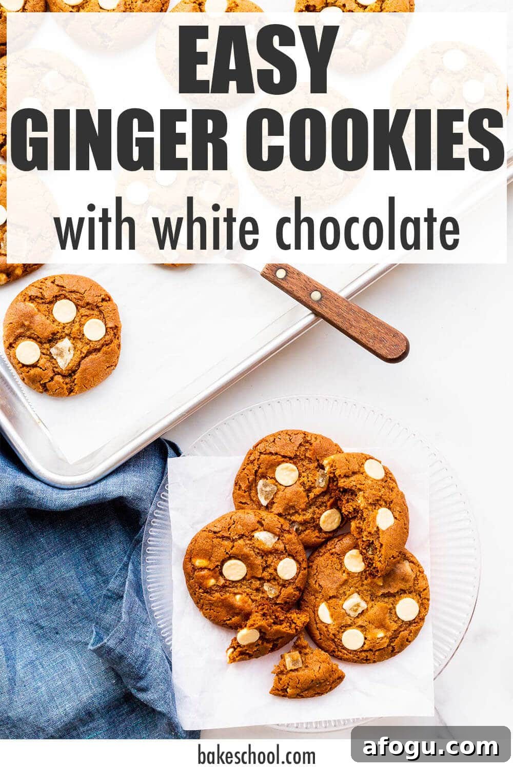 Transferring freshly baked ginger white chocolate cookies from the sheet pan to a plate.