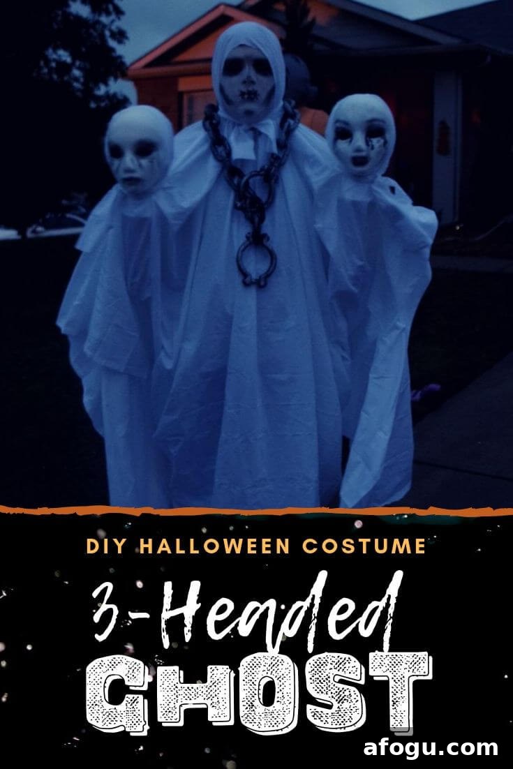 Full body view of the three-headed ghost halloween costume