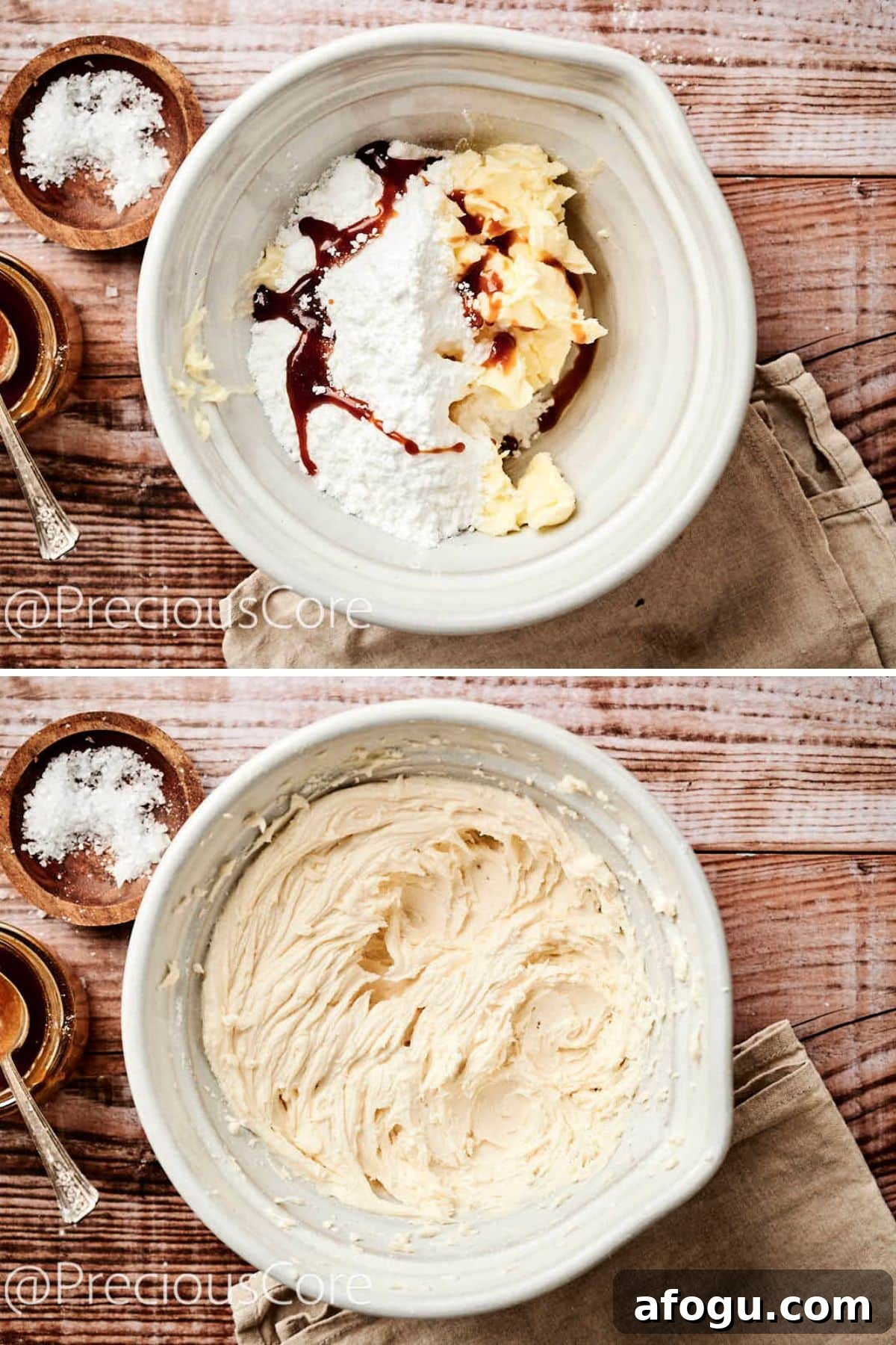 Mixing together ingredients for caramel buttercream.