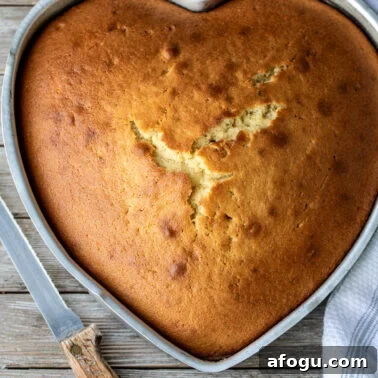 Heart shaped baked cake and a knife.