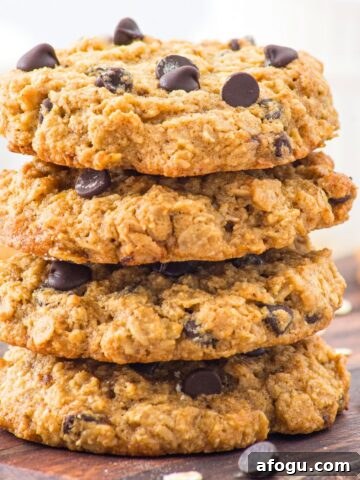 A stack of almond flour oatmeal cookies with chocolate chips