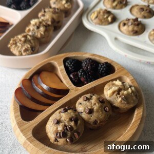 Chocolate chip banana walnut muffins served with fruits.