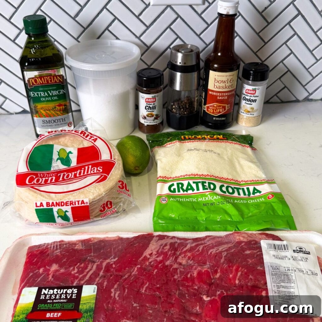 Ingredients for skirt steak tacos.