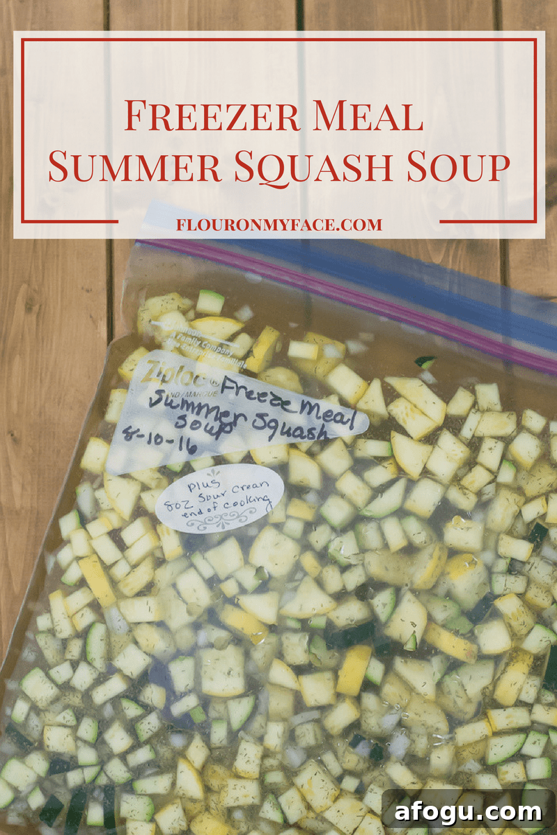Freezer Meal Summer Squash Soup recipe with stove top and crock pot cooking direction