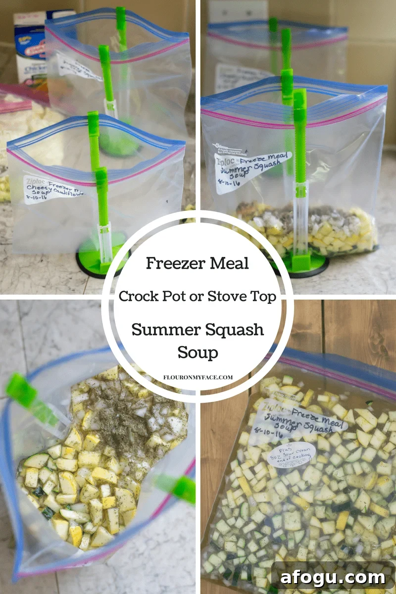 Freezer Meal Crock Pot Summer Squash soup recipe with stove top cooking directions included