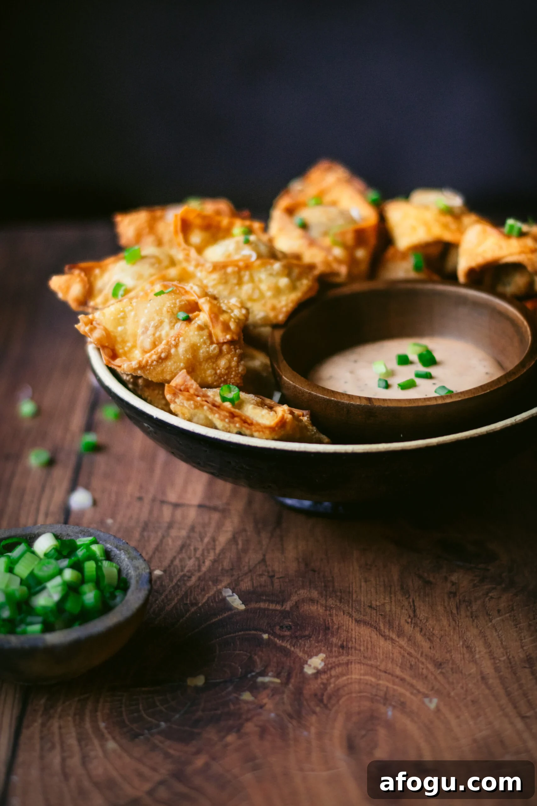 pulled pork wontons with dipping sauce