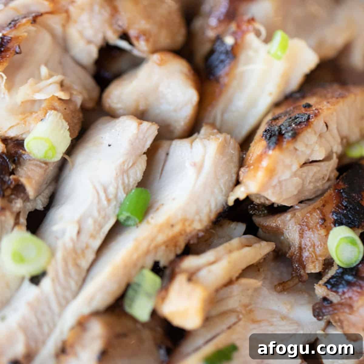 grilled teriyaki chicken recipe cooked and cut into strips, ready to eat