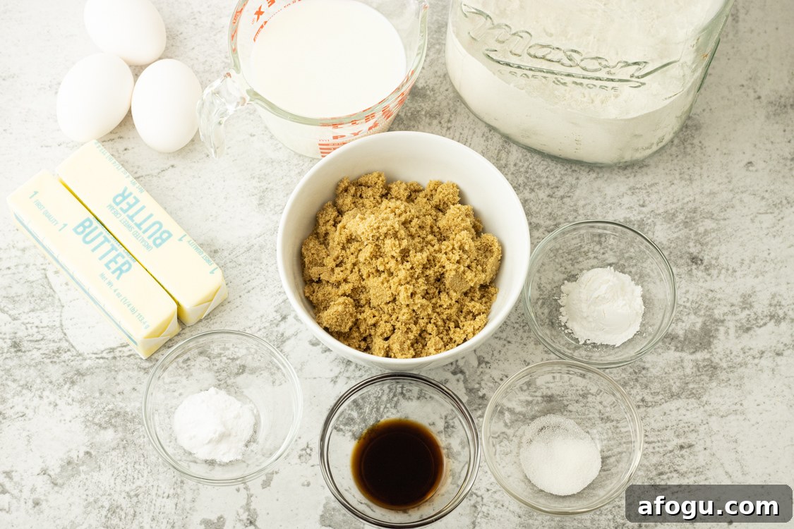 ingredients for brown sugar cookie recipe in small bowls