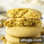 stacked brown sugar cookies with the top cookie split in halves