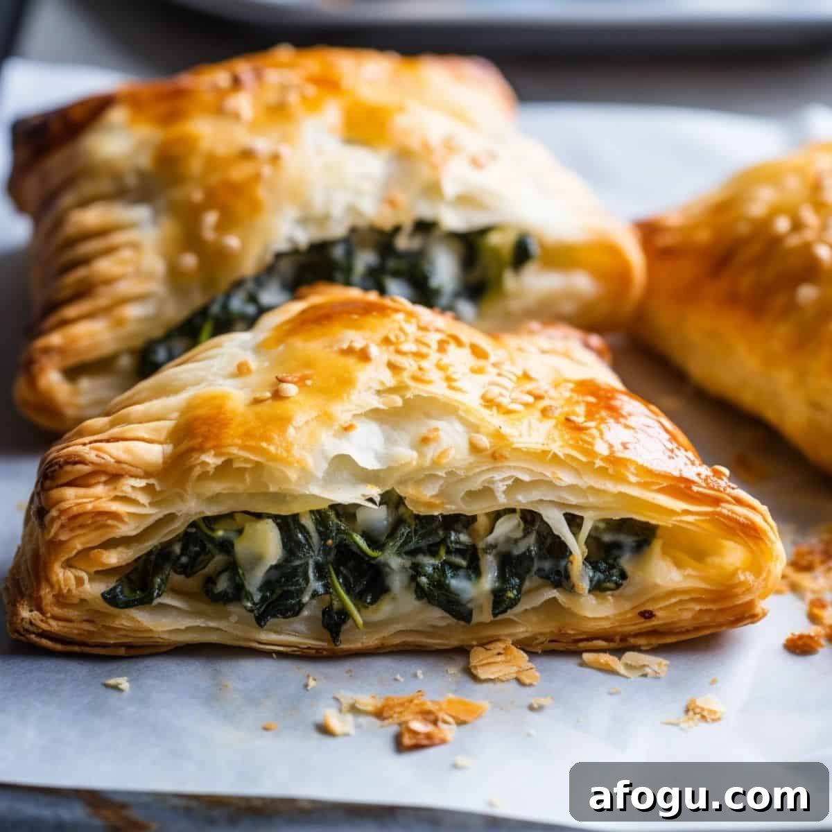 spinach hand pies sitting on baking sheet