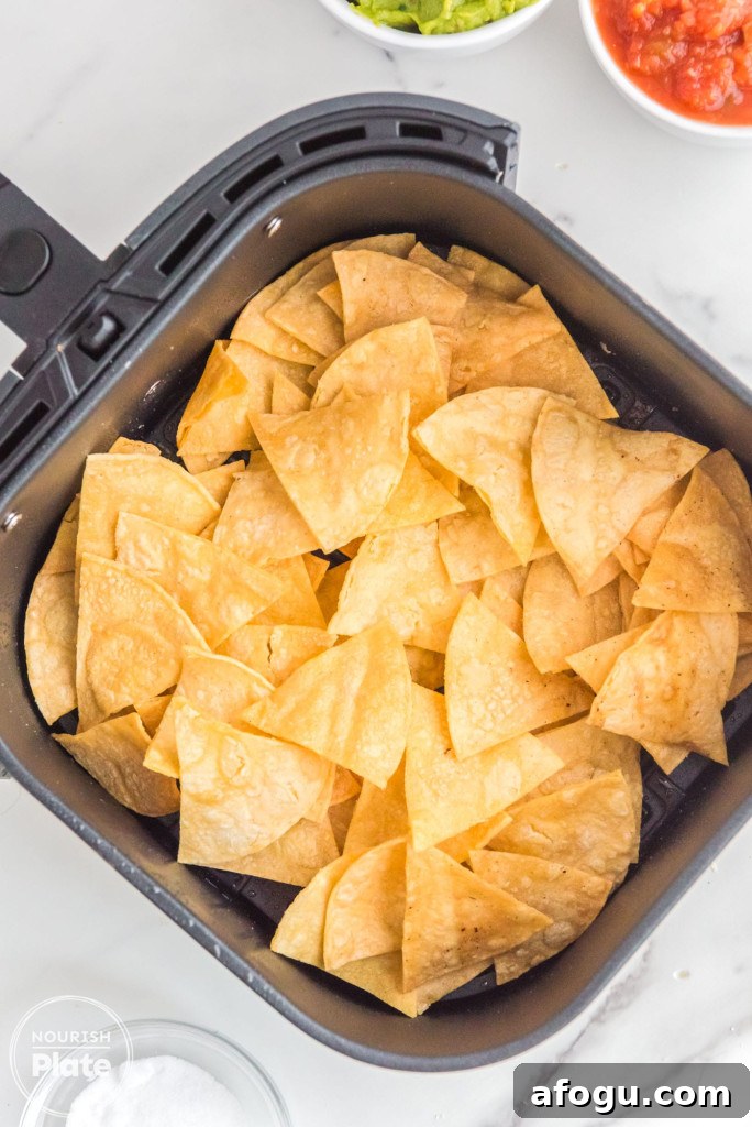 Crispy Air Fryer Tortilla Chips Recipe for Homemade Snacking 7 Crispy air fried tortilla chips in an air fryer basket