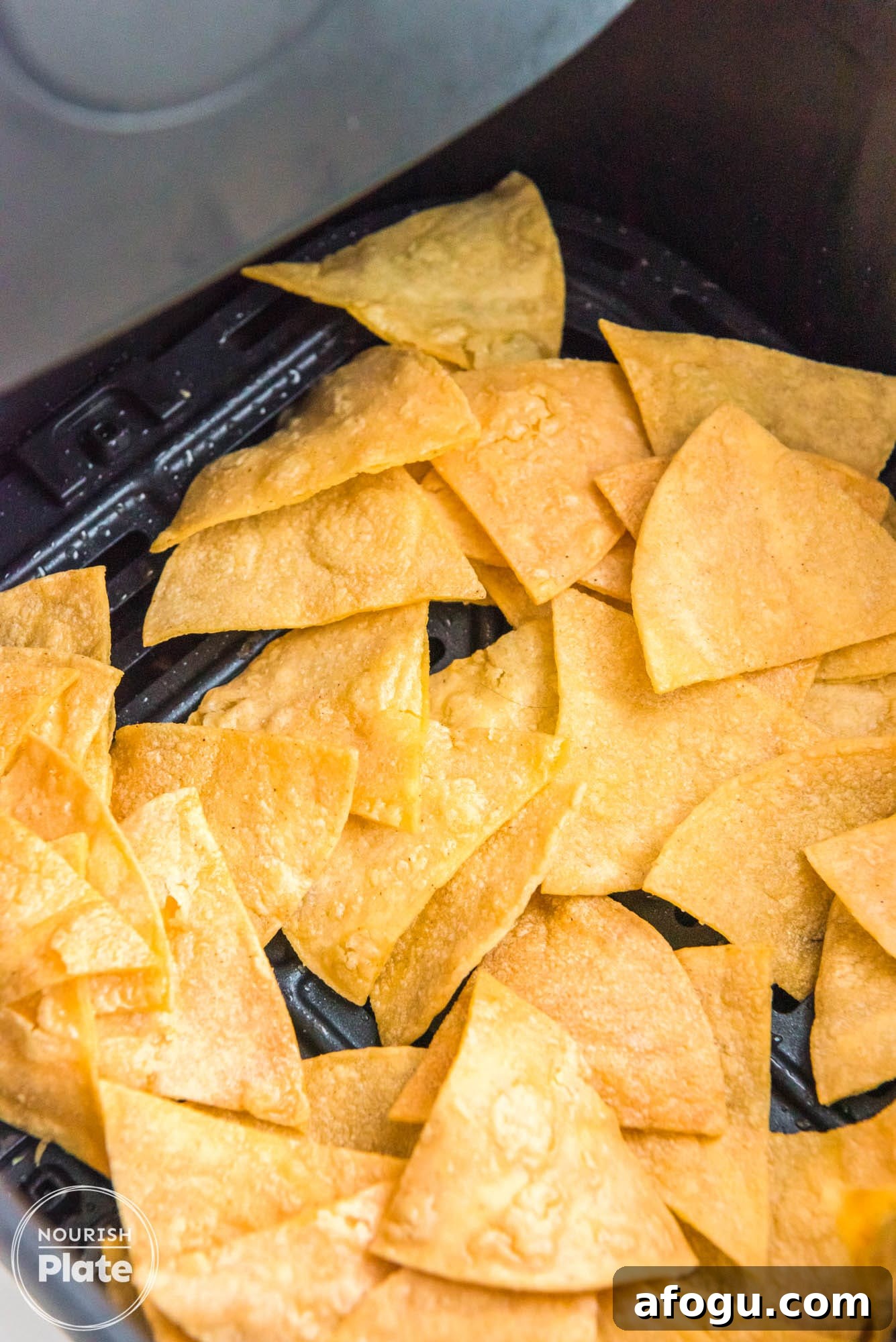 Crispy Air Fryer Tortilla Chips Recipe for Homemade Snacking 8 Crispy tortilla chips in an air fryer basket