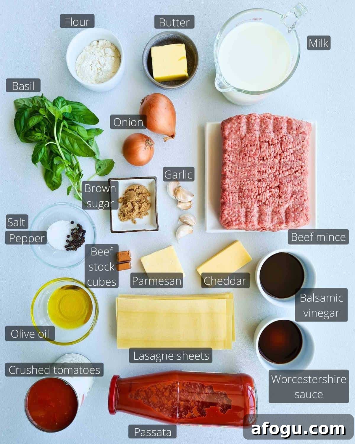 All the ingredients required to make this recipe, labeled