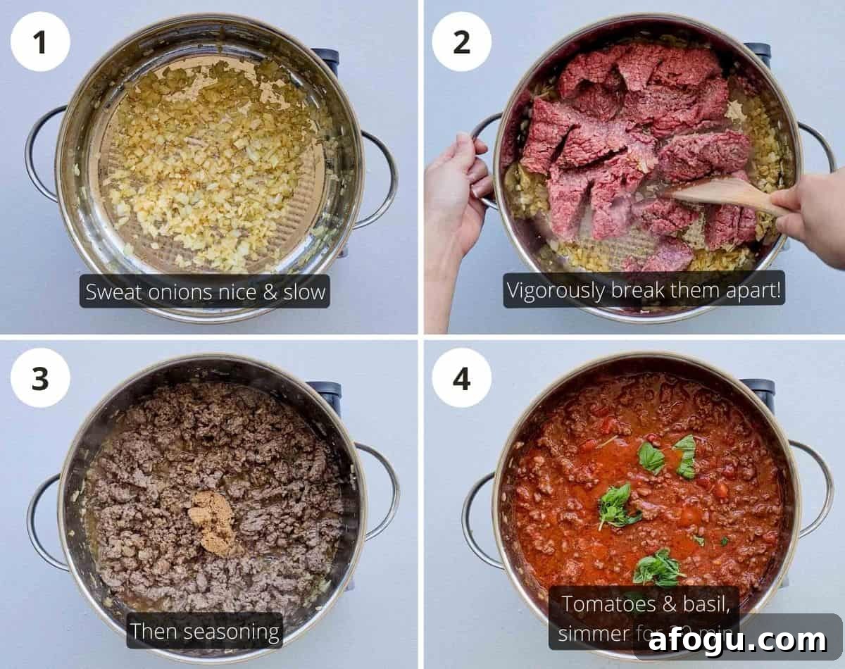 Step by step instructions cooking the bolognese