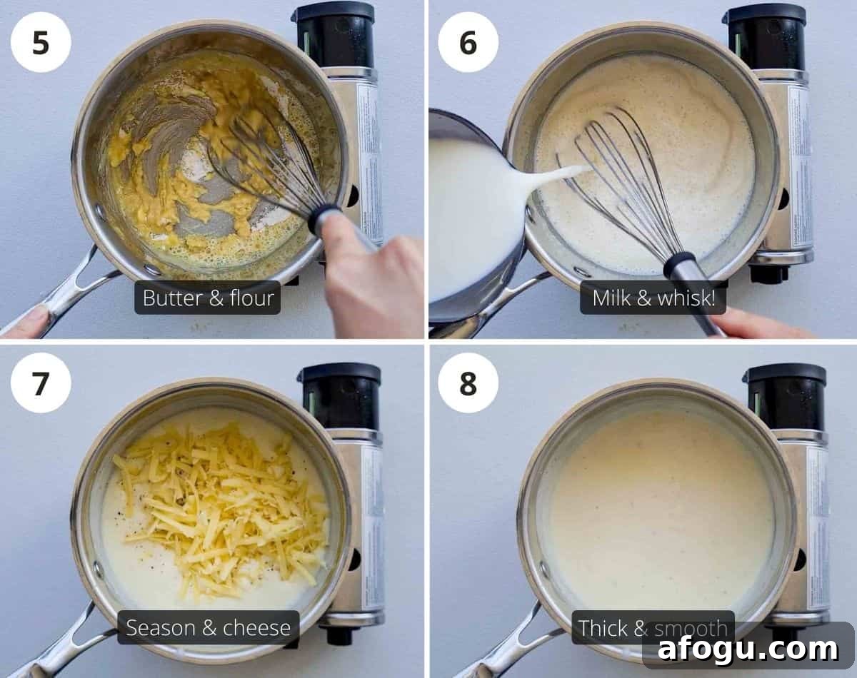 Step by step instructions cooking the bechamel sauce