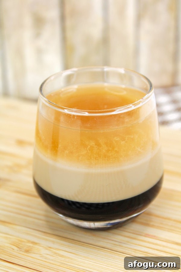 a three layered duck fart shot in a clear glass. 