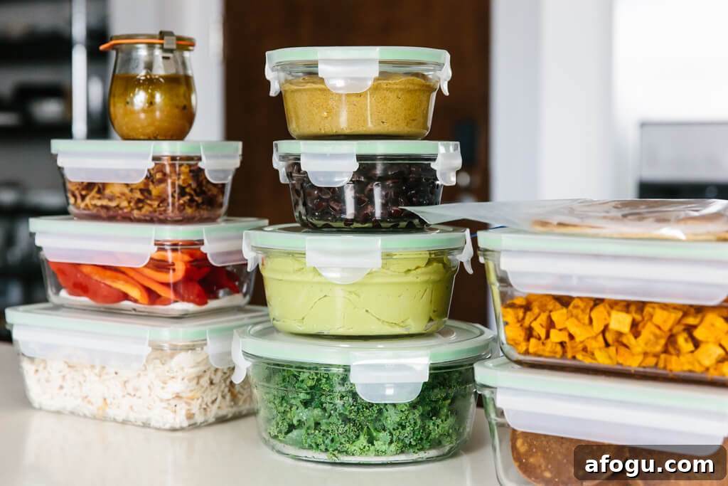 Meal prep ideas and recipes for fall! Delicious seasonal produce turned into healthy fall recipes! Individual ingredients meal prepped and stacked in containers.