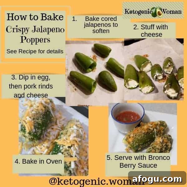 Crispy Keto Jalapeño Poppers with Copycat Bronco Berry Sauce 6 Baked crunchy keto jalapeno poppers