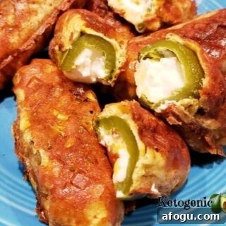 Keto jalapeno poppers on blue plate