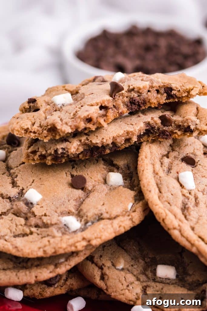 hot chocolate cookies piled on a red plate