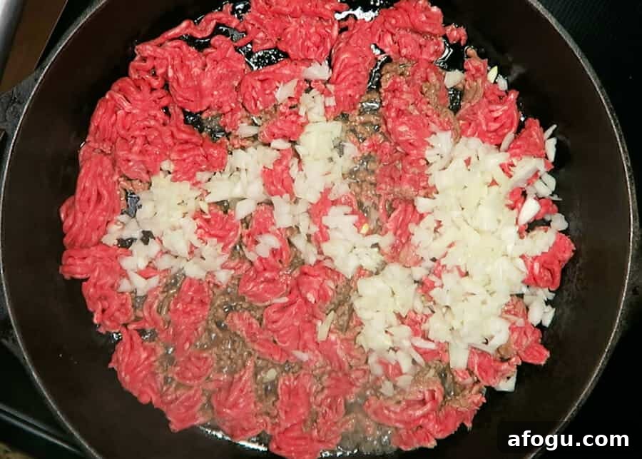 korean ground beef with onions in a large skillet