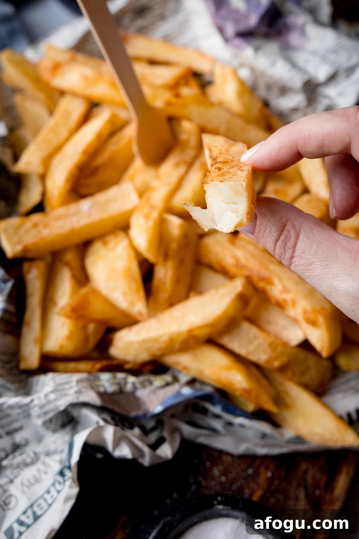 Close-up showing the fluffy inside of a chip.