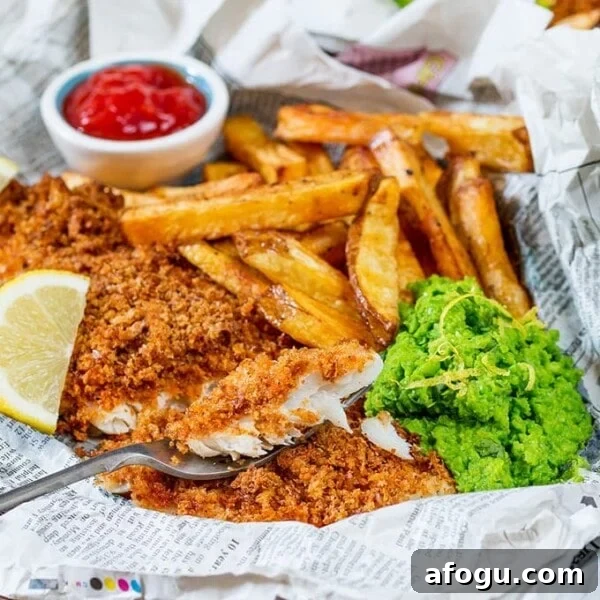 Baked Fish and Chips with Lemon Smashed Peas