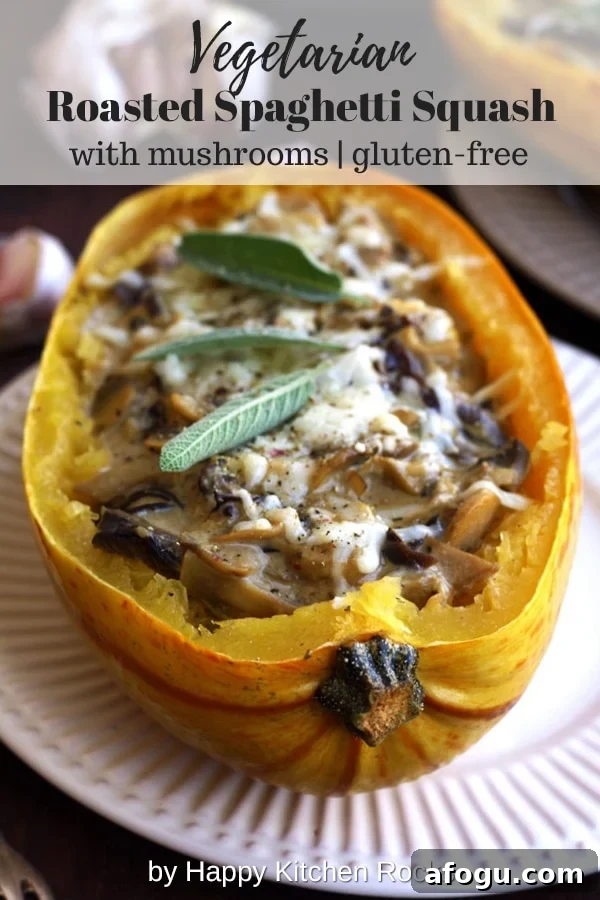 Roasted Spaghetti Squash with Mushrooms on the Plate Collage with Text Overlay