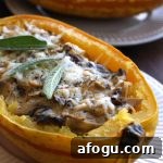 Roasted Spaghetti Squash with Mushrooms Delicious Closeup