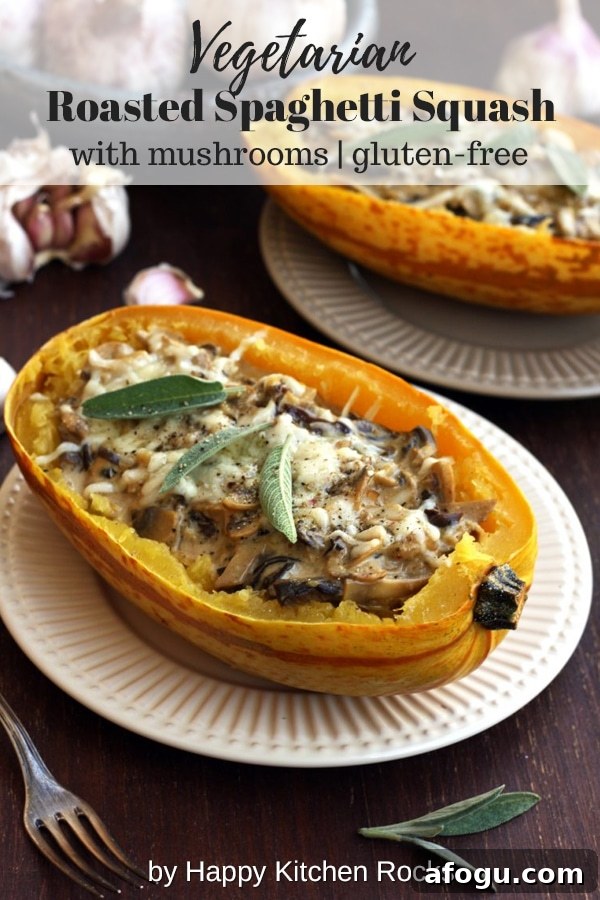 Roasted Spaghetti Squash with Mushrooms on the Plate Collage with Text Overlay