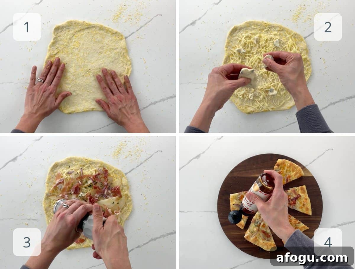 Pear and Gorgonzola Pizza Recipe with Honey and Walnuts 4 step by step