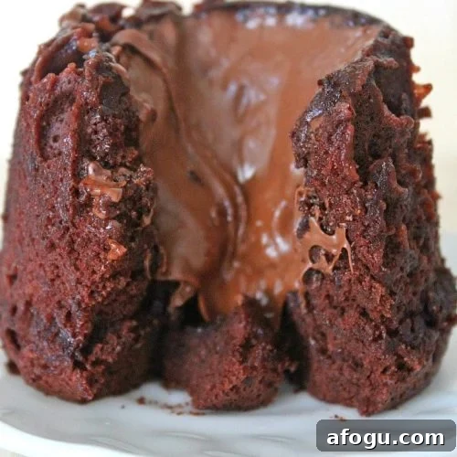 Image of Nutella lava cake on a white dessert plate