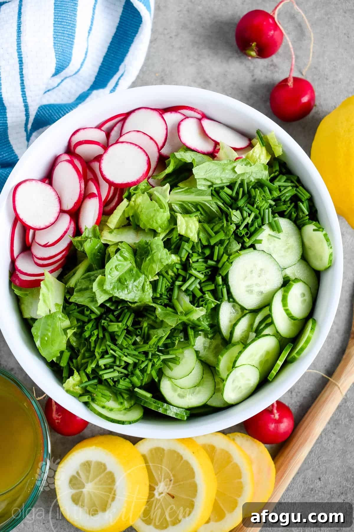 Mixed lettuce radish salad in a bowl