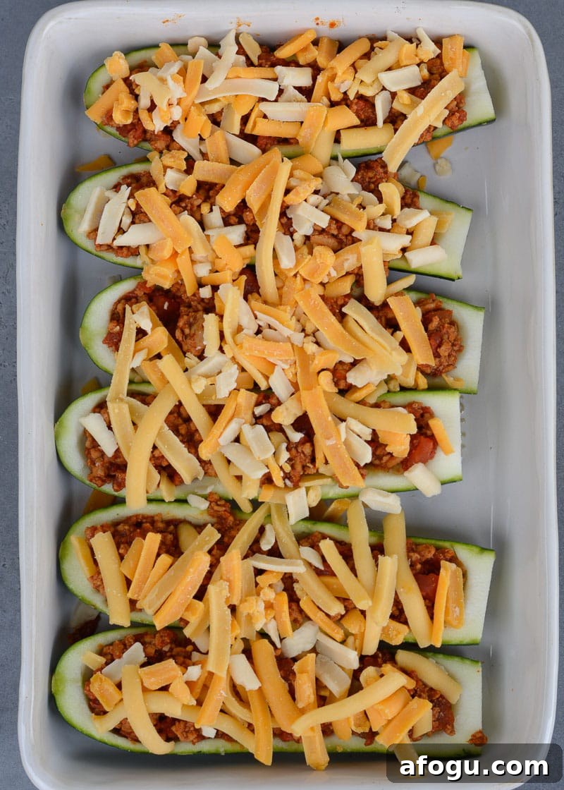 Chili Cheese Stuffed Zucchini Boats