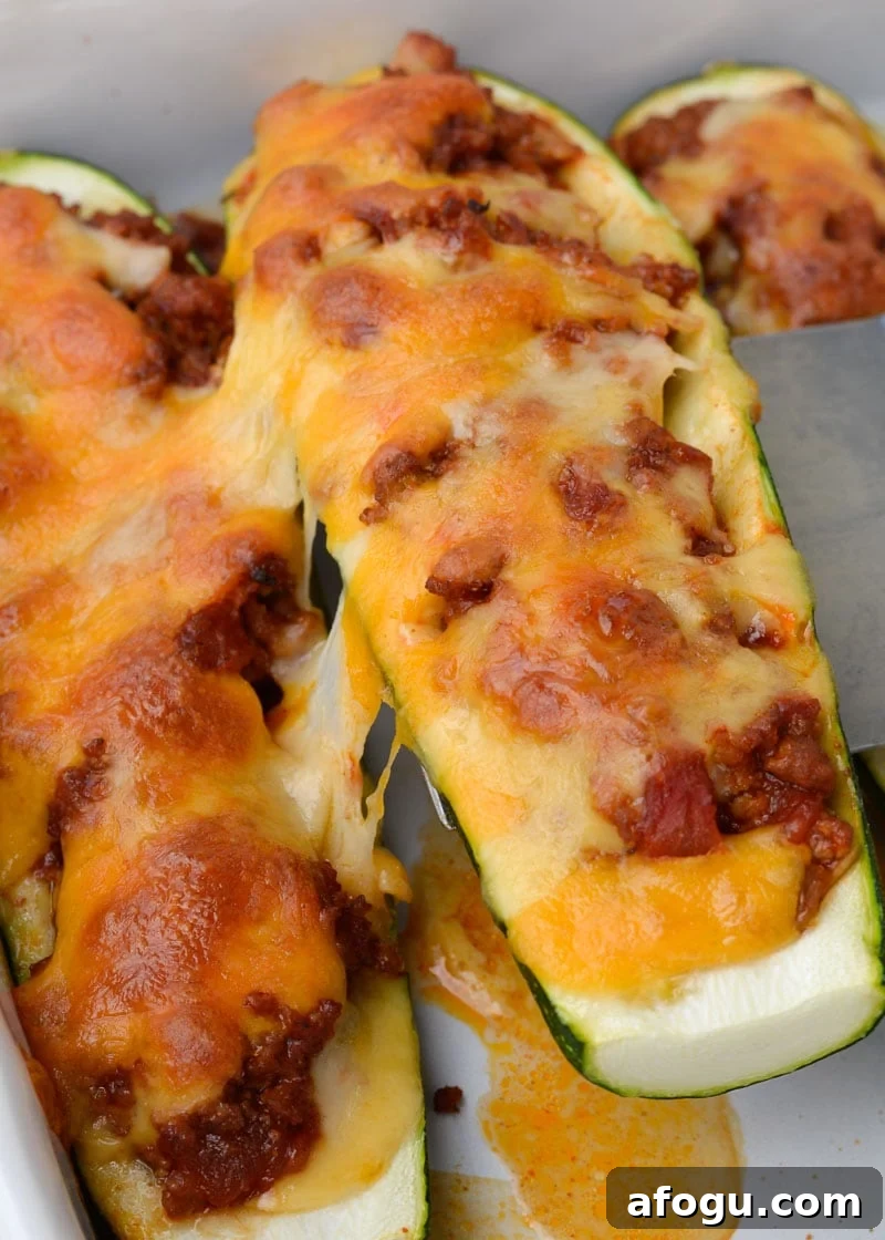 Chili Cheese Stuffed Zucchini Boats