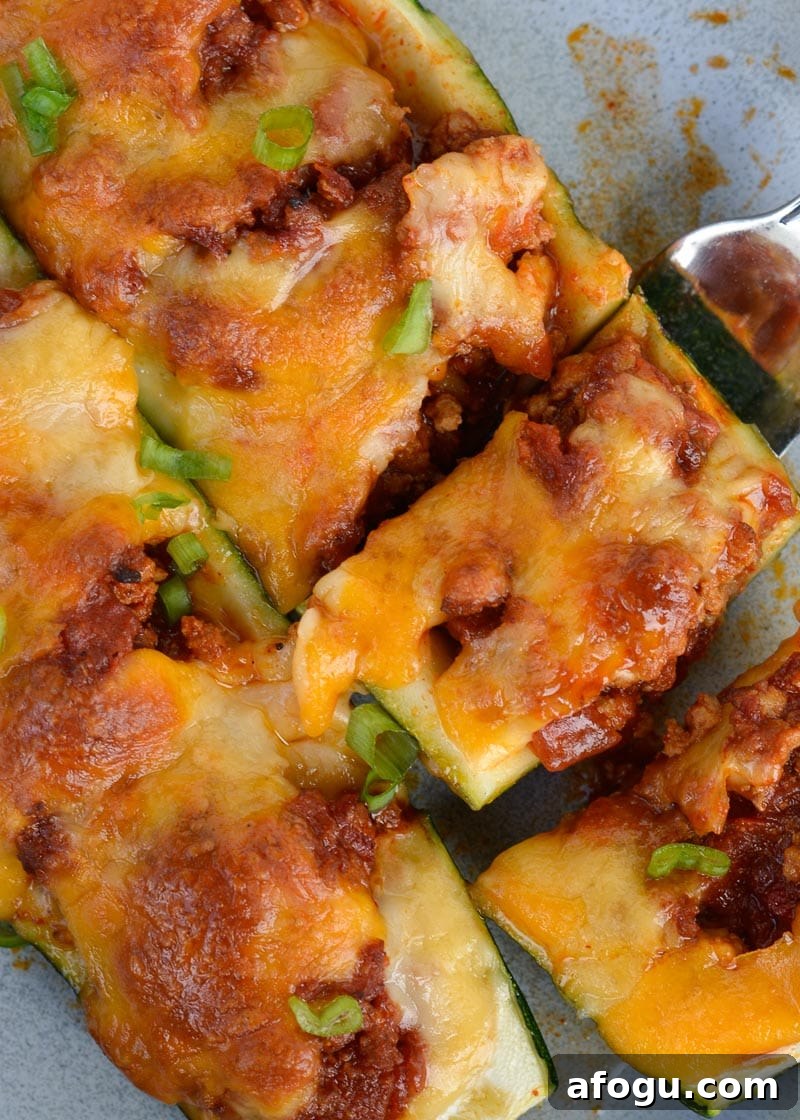 Chili Cheese Stuffed Zucchini Boats