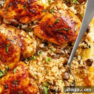 Crispy Oven-Baked Chicken with Garlic Rice Recipe 11 Oven Baked Chicken And Rice With Garlic Butter Mushrooms mixed through is a winner of a chicken dinner!