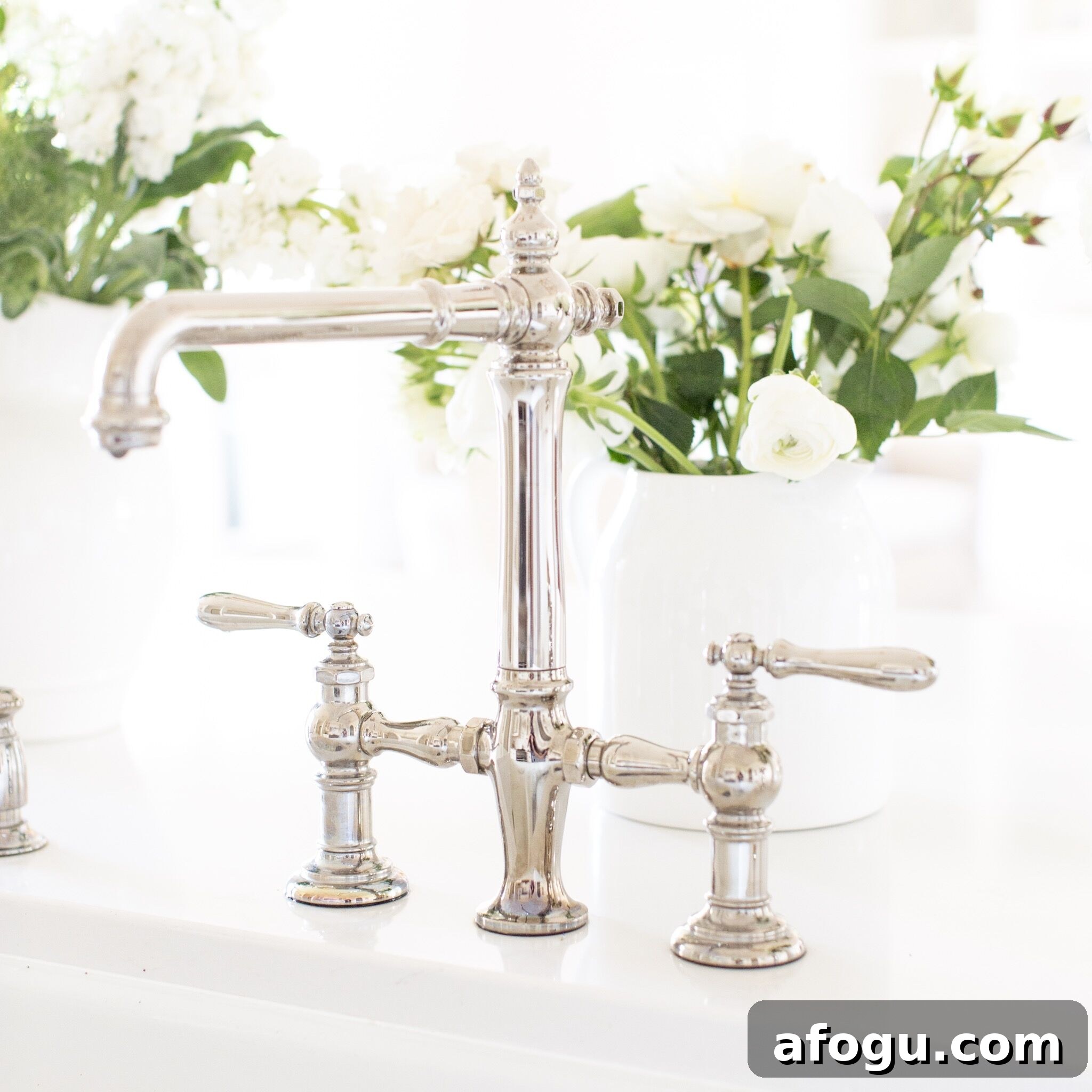 Fraiche Nutrition White Kitchen Reveal Kohler Artifacts faucet in polished nickel
