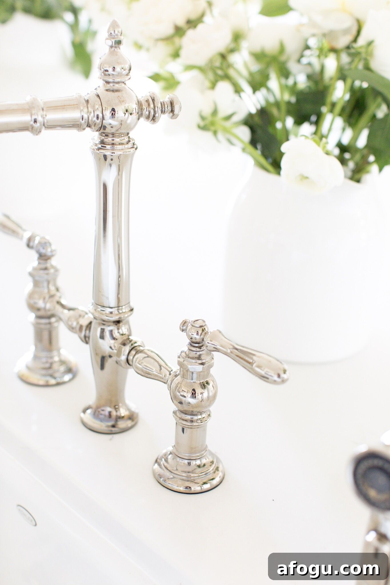 Fraiche Nutrition White Kitchen Reveal Kohler Artifacts faucet in polished nickel