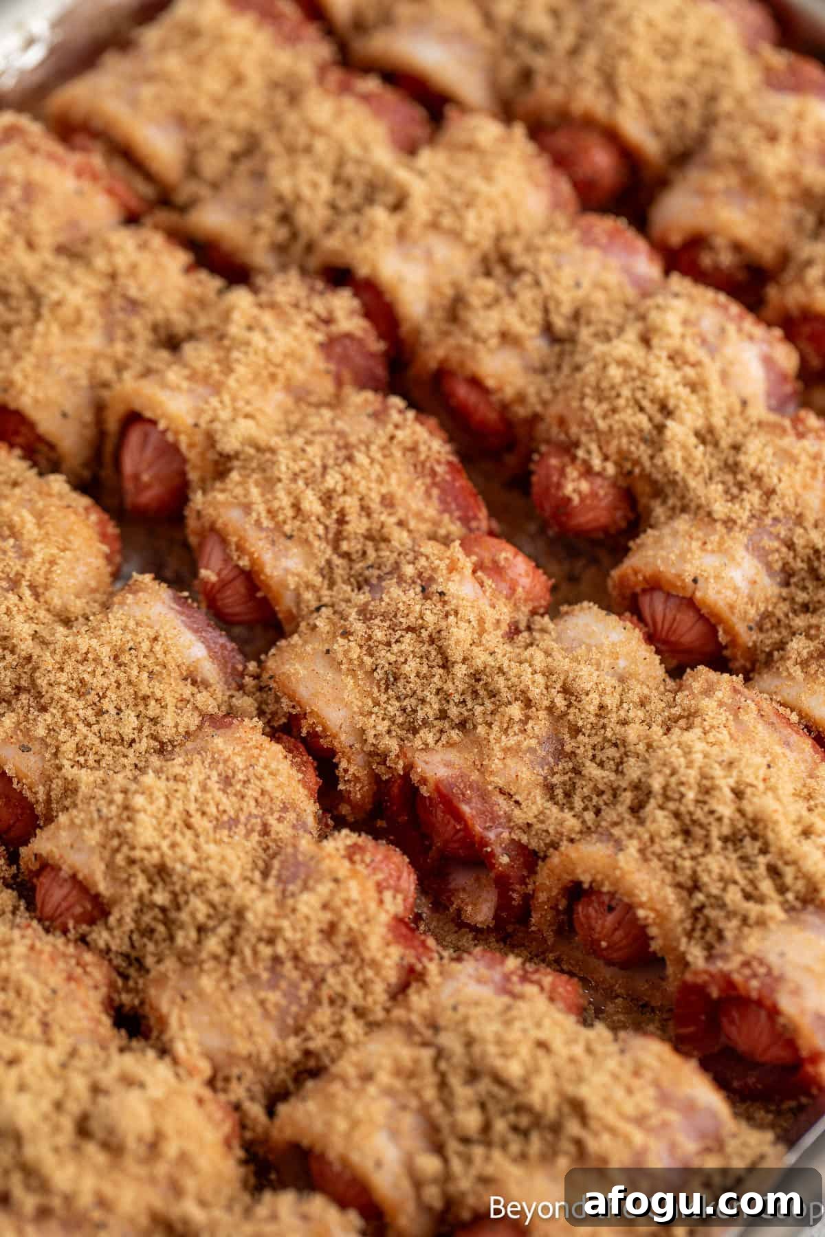 Smokies topped with bacon and brown sugar.