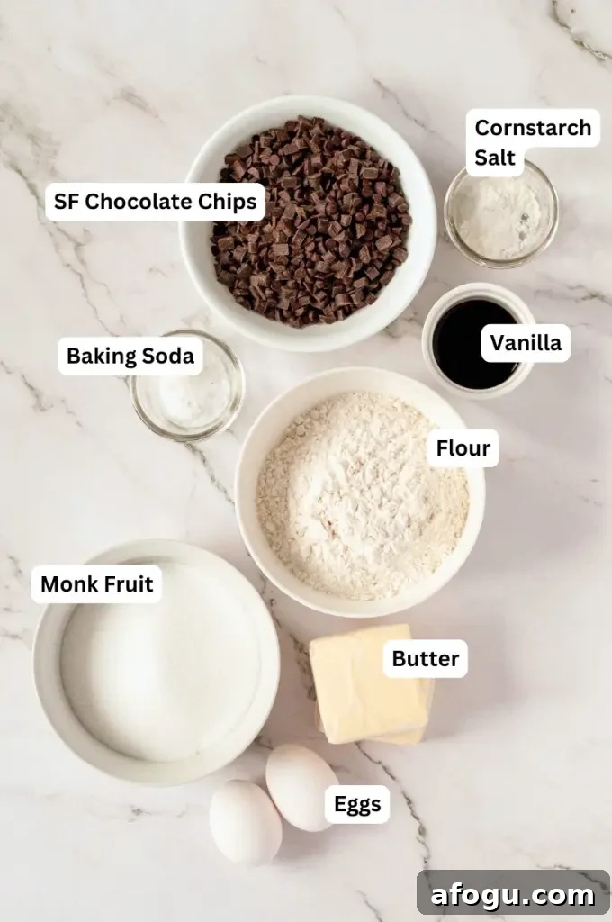 Light golden sugar-free chocolate chip cookies loaded with sugar-free chocolate chips.
