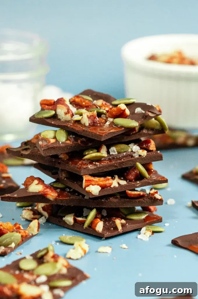 Pecan chocolate bark pieces.