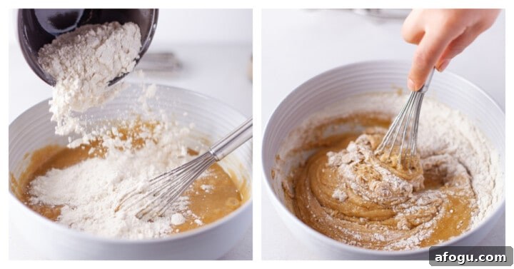adding flour to the mixing bowl