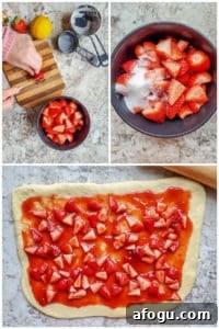 Prep image showing how to make strawberry filling.