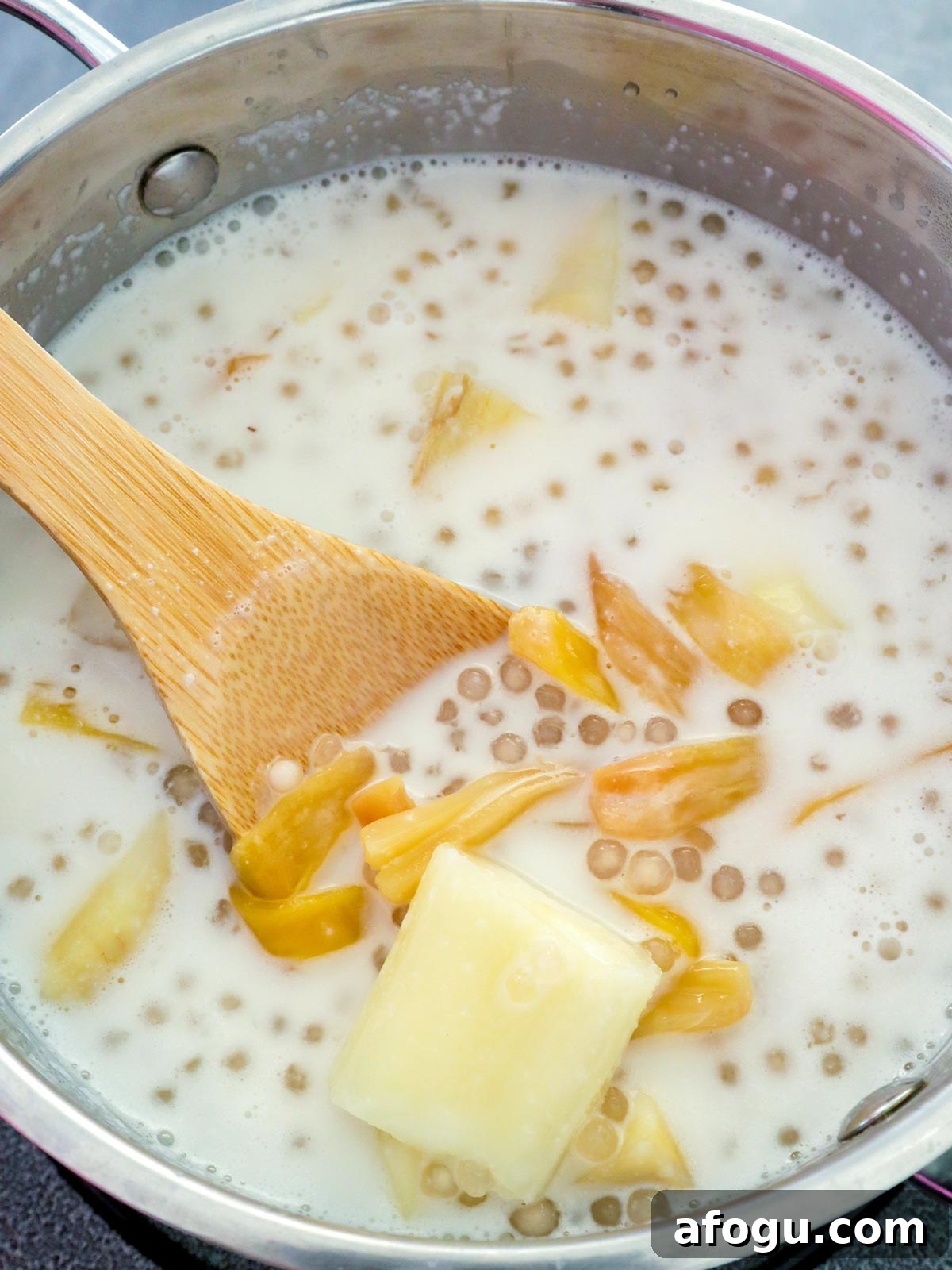Ginataang Kamoteng Kahoy cooked in a pot