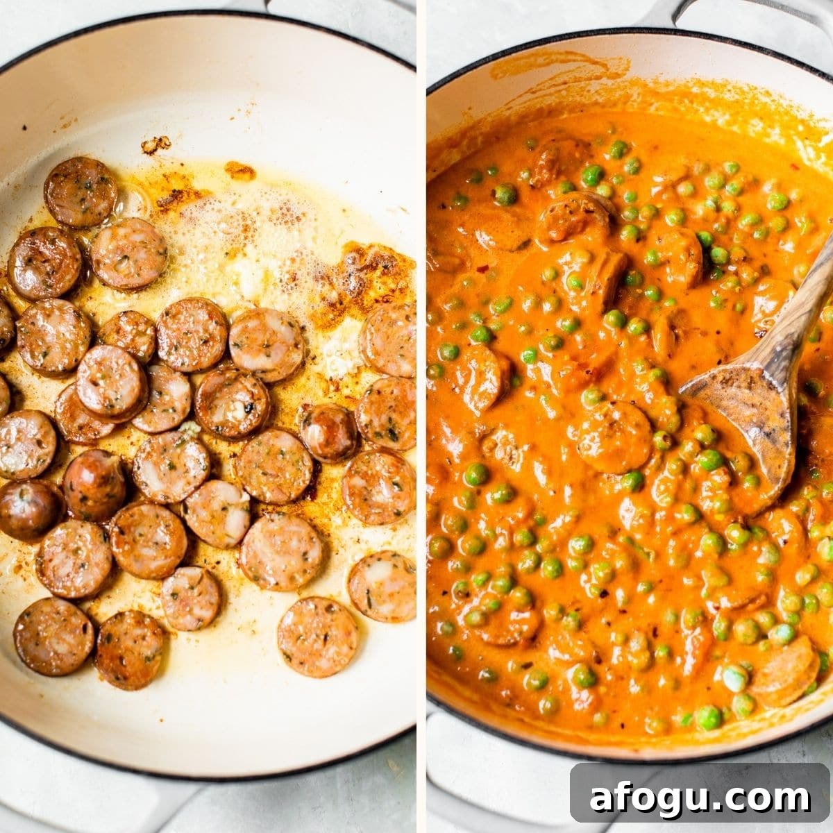 Creamy Italian Chicken Sausage Pasta with Sun-Dried Tomatoes 4 sausage in a skilelt