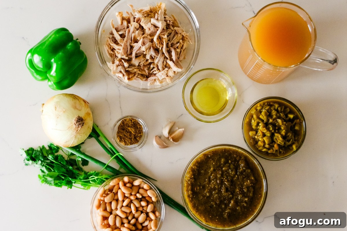 ingredients for making white chicken chili.